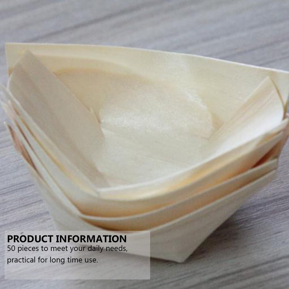 50pcs Wooden Tableware Snack Containers Disposable Food Containers Snack Bowl
