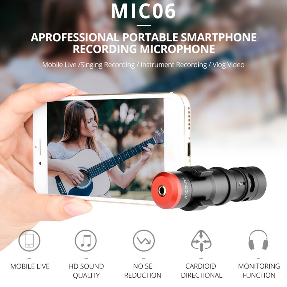 Andoer MIC06 Mini Plug-in Smartphone Microphone Mic for Smartphone Video Recording Live Broadcast Online Singing Chatting