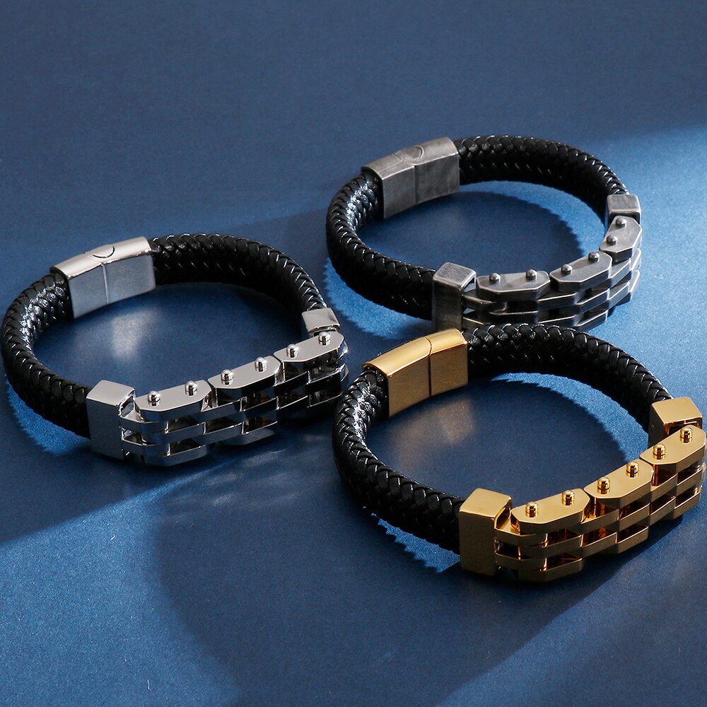 Vintage Handgemaakte Mannen Lederen Armband Voor Mannen Rvs Heren Armbanden Biker Sieraden Gratis Logo Naam Graveren Maken