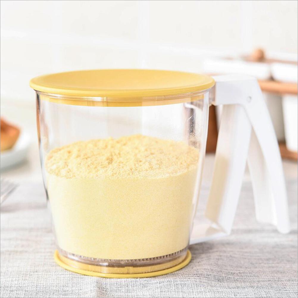 Electric Flour Sieve Bolt Battery Operated Sifter Plastic Cup Shape Mechanical Hand-Held Shaker Flour Sieve Baking Tool White