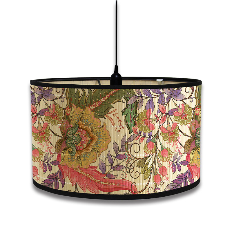 Abat-jour à motif de plante verte de Style nordique, abat-jour d'art en bambou, lustre de café, décor de salle d'accueil rétro, couvercle de lampe suspendue: Marron