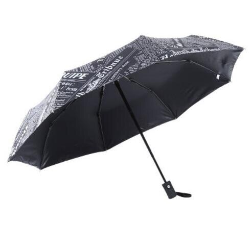 Paraguas Blanco y negro con patrón de papel London, sombrilla de 8 huesos resistente al viento para lluvia y sol para hombre joven: Automatical Black