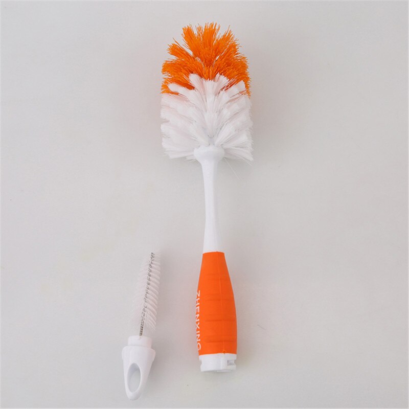 2 In1 Baby Bottle Brushes Nipple Brushes Spout Tube Teat Sponge Baby Feeding Bottle Cleaning Brush Multifunction Brush: Orange