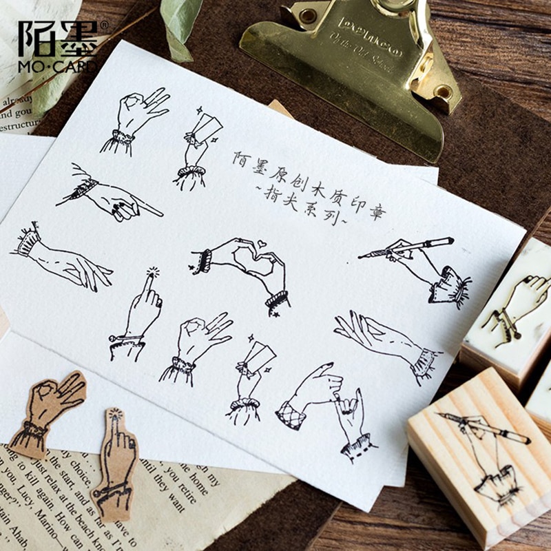 XINAHER-sello de madera con gesto para manualidades, sellos de goma madera, decoración para álbum de recortes diario, sello estándar