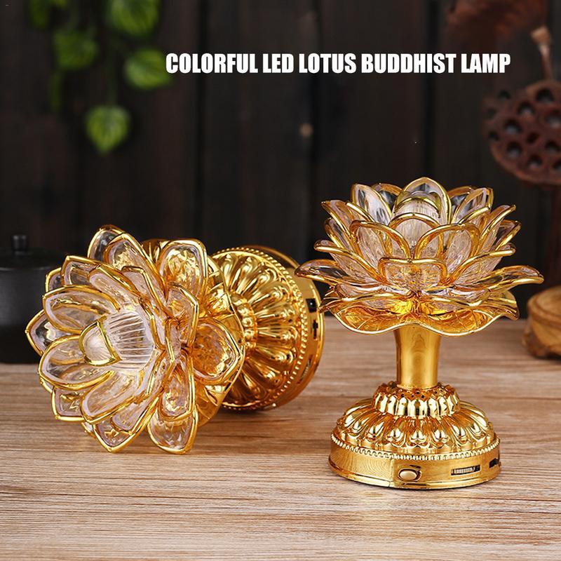 Lotus Flower Lights Buddha Bright Lamp LED Colorful Light Lotus Lanterns Buddha Prayer Machine Goddess Buddhist Music US PLUG