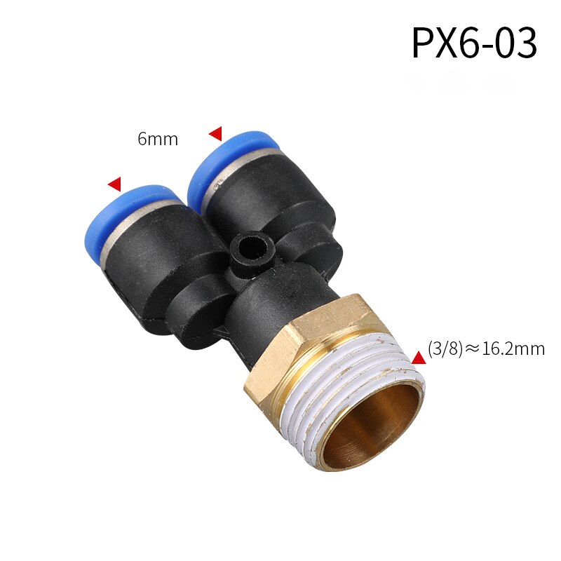 Y type tee luft pneumatiske fittings lynkobling  px4 6 8 10 12mm til hangevind  m5 " 1/8 " 1/4 " 3/8 " 1/2 " bsp kobling: Px6-03