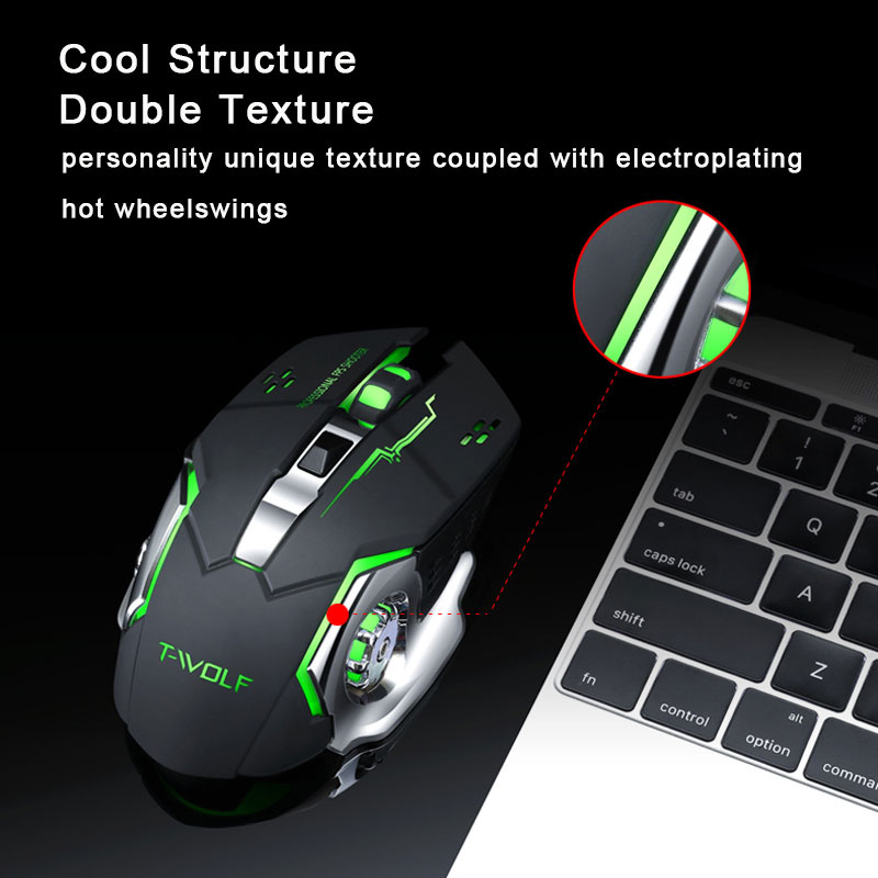 Kabellose gaming-maus, wiederaufladbar, leise, mit kühlender atemlampe, ergonomisch, reaktionsschnell, für laptop, pc, macbook und büro.