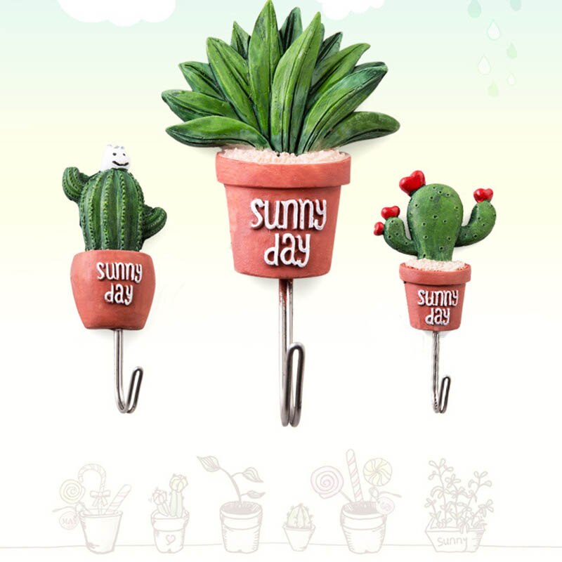 Accroche-porte en forme de plante 1 pièce | Cintres à vêtements Kawaii Cactus résine en acier inoxydable, crochet magnétique pour articles divers