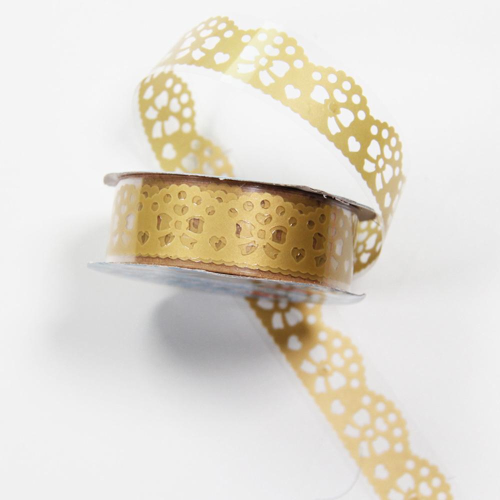 Lace Flower Masking Tape Paper Ribbon Lace Roll Scrapbooking Self Adhesive Sticker DIY Album Decorative: Gold