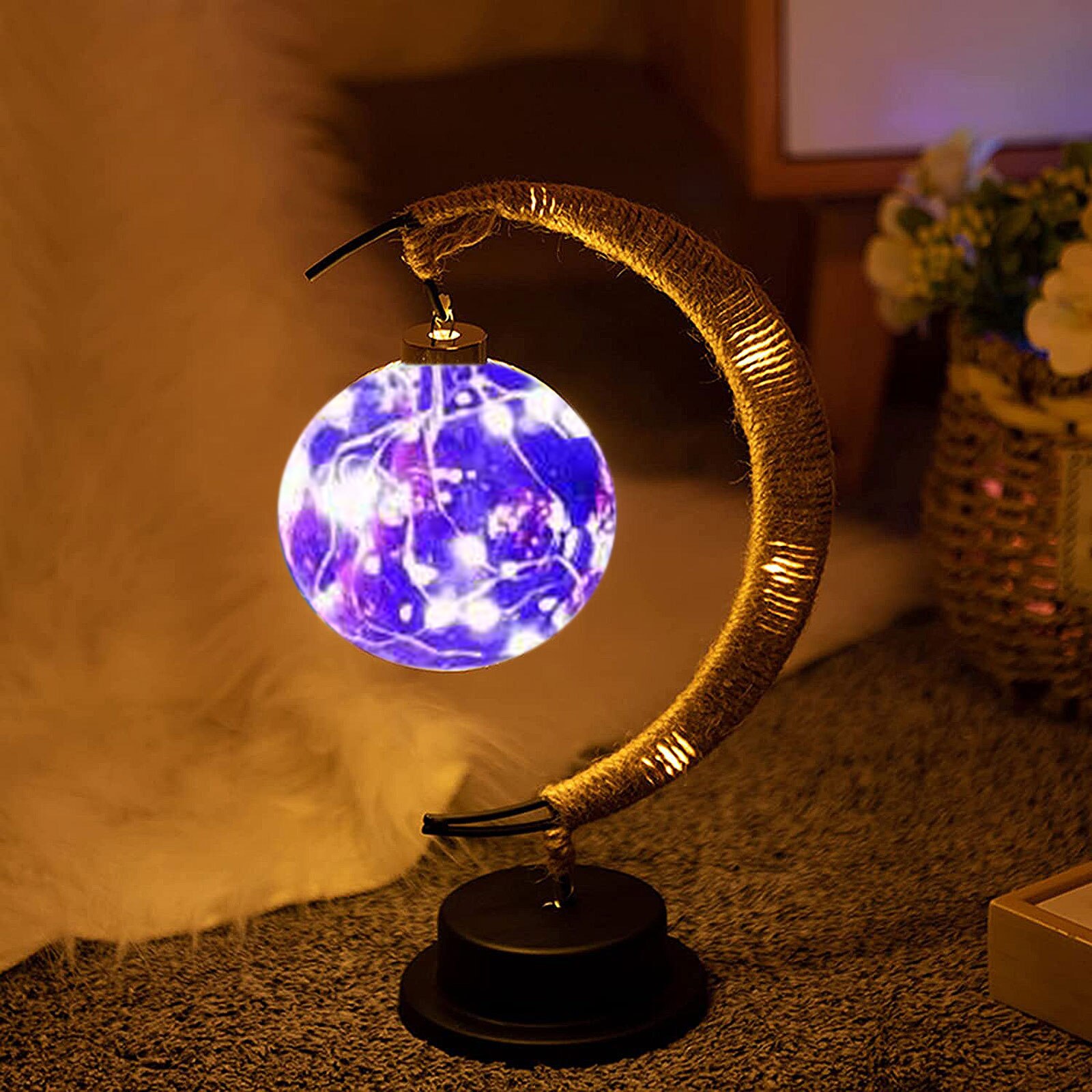 Enchanted Lunar Lamp Hanging Memorial Moon LED Moon Lamp Ball Night Light with Stand Crescent Bedroom Table Kids: E