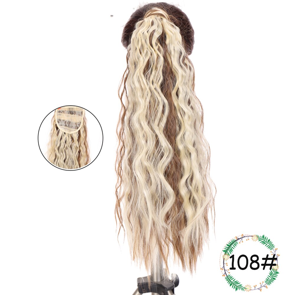 Weilai extensions syntetisk wrap on clip hestehaler majs bølget hestehale hårstykke ombre brun rød falsk hår lang hestehale paryk: M022-108