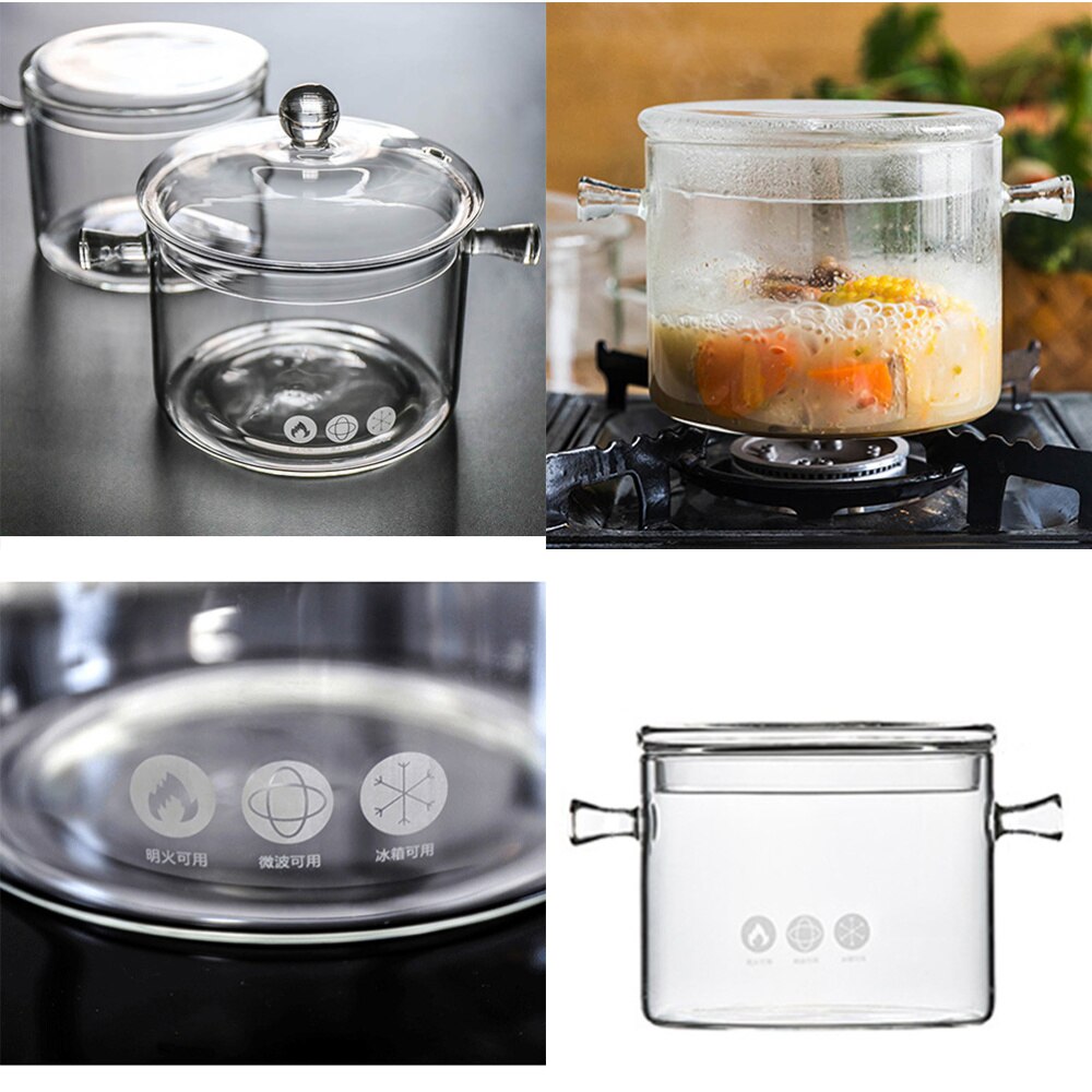 Heat Resistant Soup Pot Glass Cooking Pot Transparent Stew Pot Pan Instant Noodle Pot Noodles Bowls for Home Kitchen Restaurant