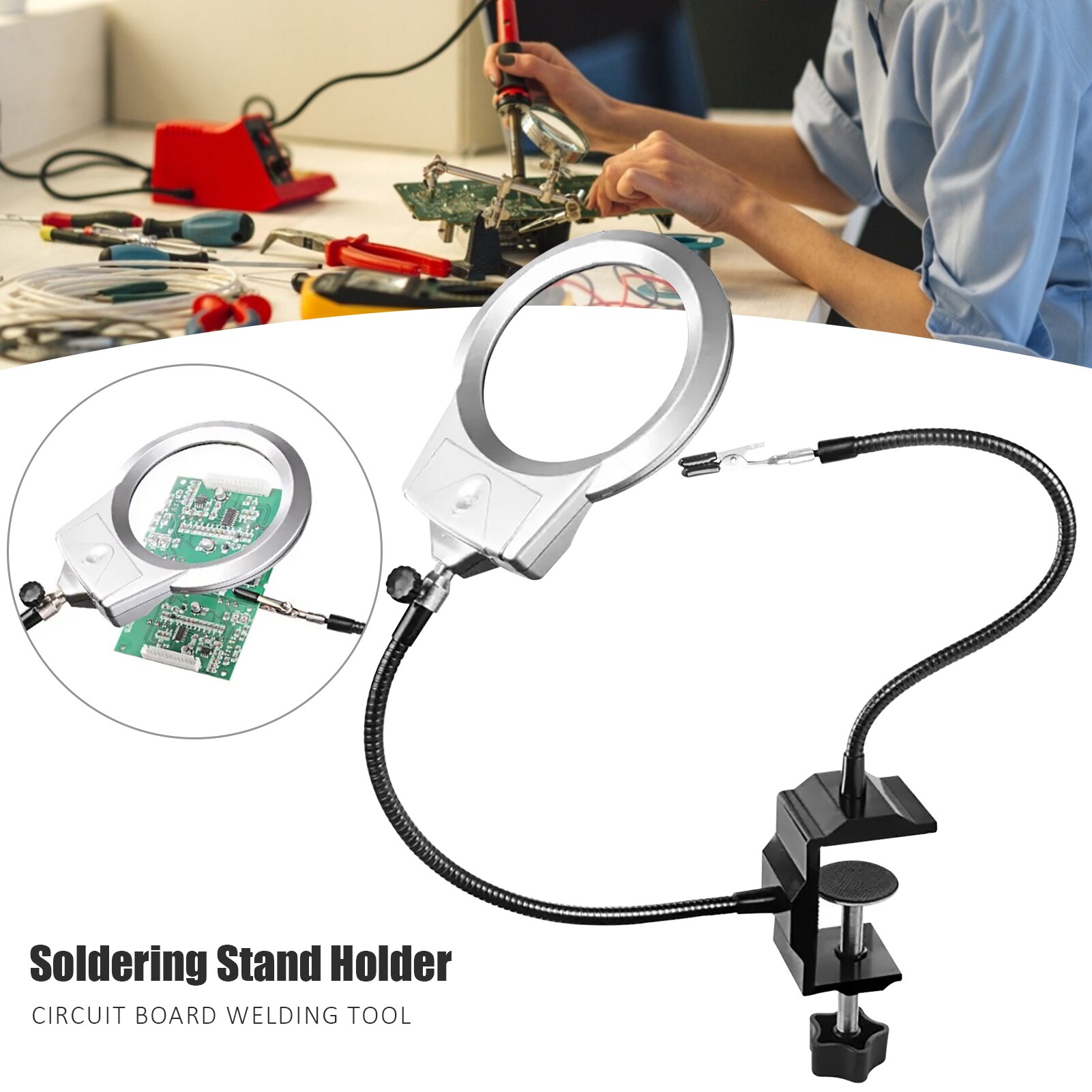 Handskit Soldering Stand Holder Third Hand Tool Soldering Stand With Magnifying Glass Soldering Stand Clip Welding Tools