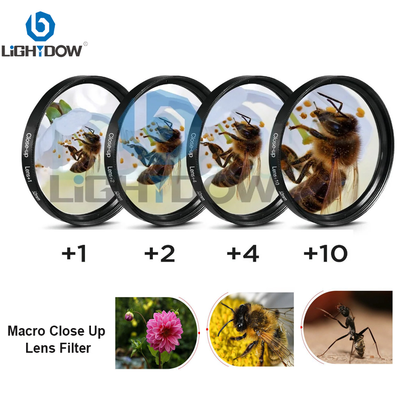 Lightdow-Kit de filtro Macro de primer plano, filtro de lente, 1, 2, 4, 10, 49mm, 52mm, 55mm, 58mm, 62mm, 67mm, 72mm, 77mm, 82mm, para cámara Nikon F, Canon