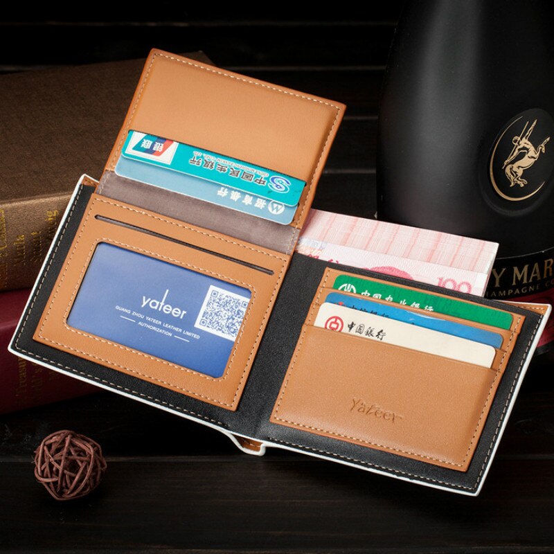 Retro Short Bifold Wallet for Men Small Leather Cards Wallets Purse Purses Male Mens Wallet Slim Business ID Card Holders Wallet