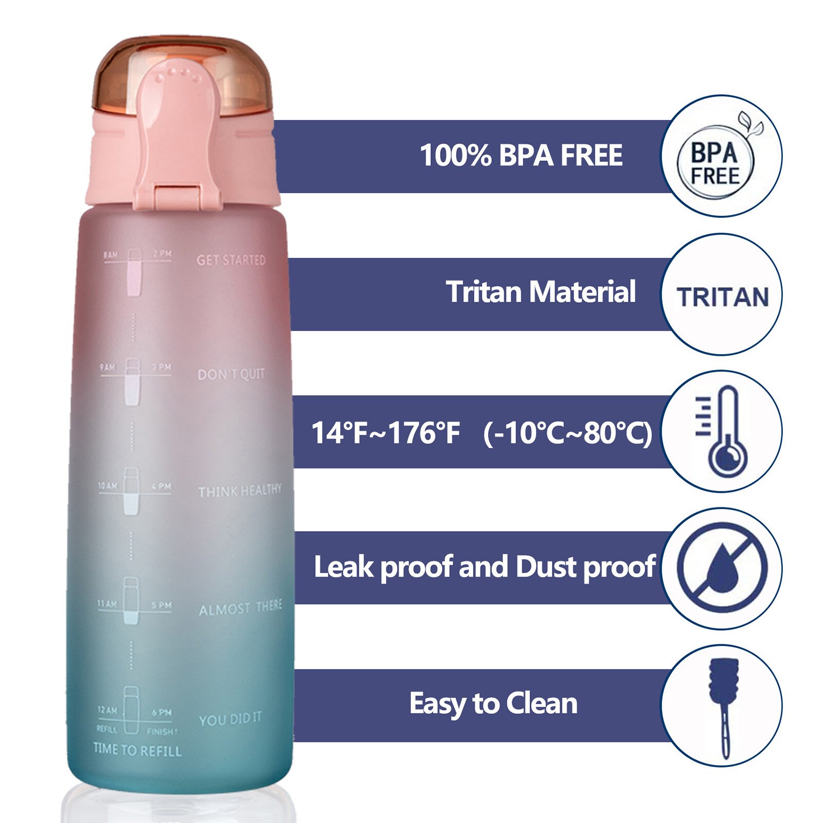 Sport Bottle Innovative Motivational 32OZ Space Cup Portable 1L water bottle with The spring-loaded dust cap for Cycling sports