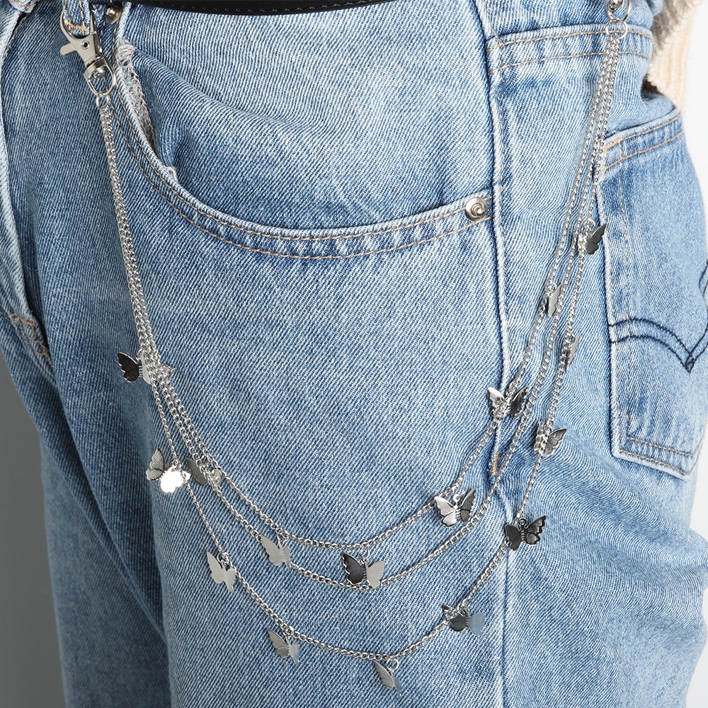 Vrouwen Mannen Broek Chain Punk Straat Vlinder Riem Taille Ketting Multi Layer Haak Broek Sleutelhanger Jeans Ketting Hiphop Sieraden