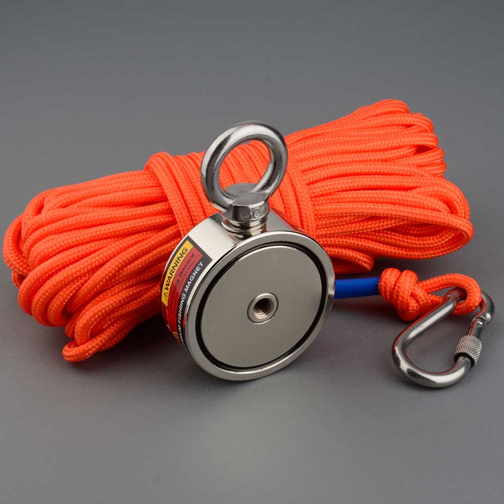 Doppelseitige 120Kg Magnet Power Neodym N52 Magnet Loch Recovery Magnete Magnetische Material Basis Angeln Magnet mit 20 m seil: Grey