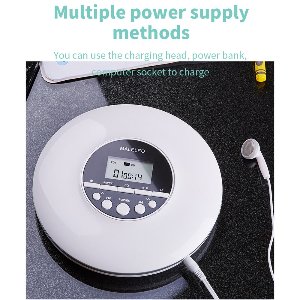 Mini lecteur CD Mp3 Bluetooth Portable, baladeur amélioré, alimentation Multiple, charge avec casque stéréo, Protection contre les chocs