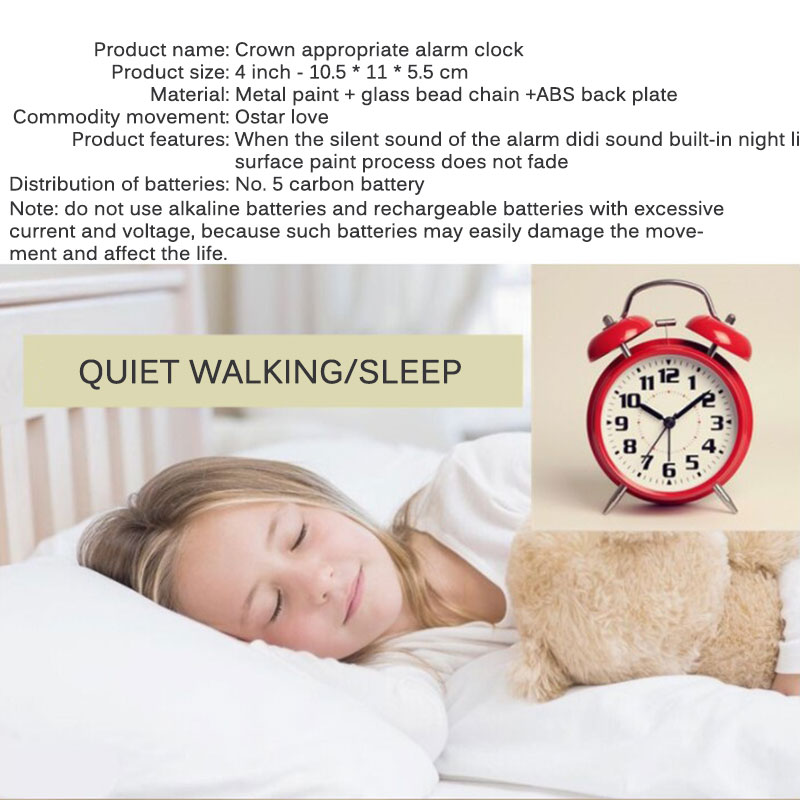 Simple Metal Alarm Clock Cute Ingenious Mute Night Light 4 Inch Digital Student Bedside Alarm Clock Loud Red and White