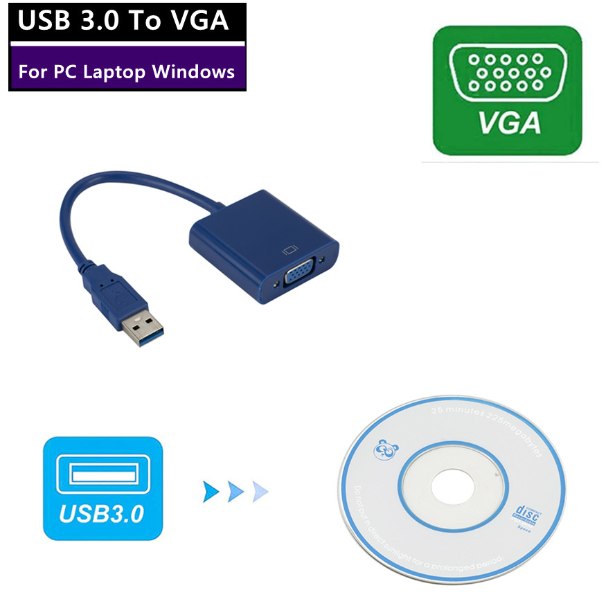 HD USB 2.0/3.0 naar VGA Multi-Display Adapter Converter Externe videokaart Draagbare USB 3.0 naar VGA-converter USB-adapter: Blauw
