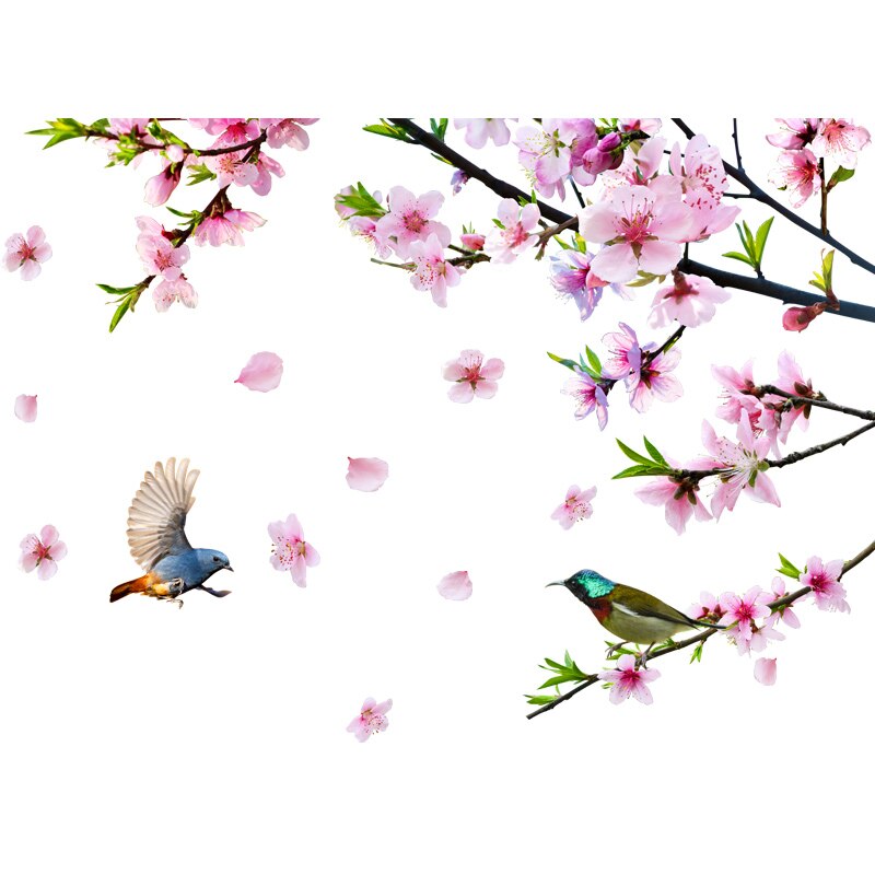 Bambou oiseaux Stickers muraux bricolage pêche fleurs Stickers muraux pour salon chambre cuisine décoration de la maison