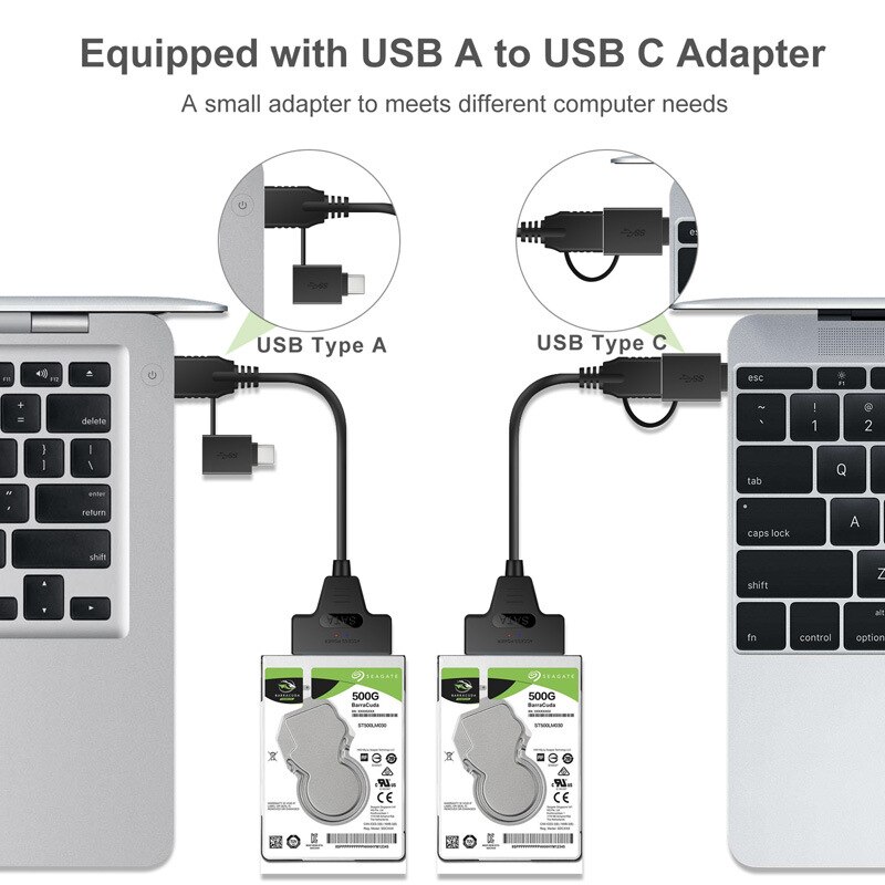 Cable adaptador USB Sata 3 a USB 3,0/2,0, conectores tipo C, compatible con disco duro Ssd Hdd de 2,5 pulgadas