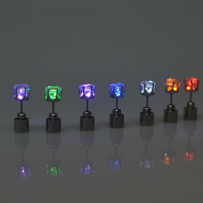 1Pc Glowing Led Stud Earring Crystal Roestvrij Light Up Kerst Stud Oorbellen Lichtgevende Party Sieraden Accessoires