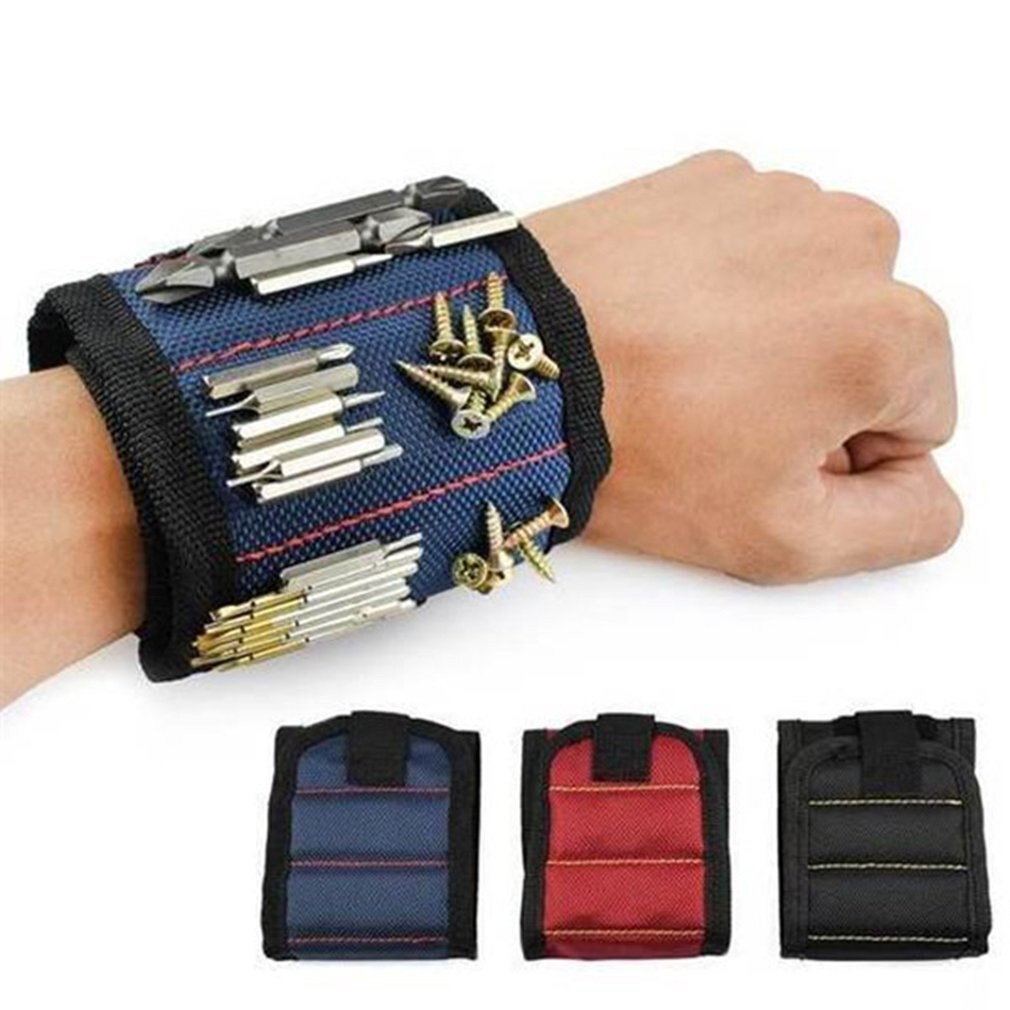 Pulsera magnética de poliéster para herramientas de electricista, bolsa portátil con imanes fuertes, tornillos, correa de herramientas de reparación de soporte, 6 uds.