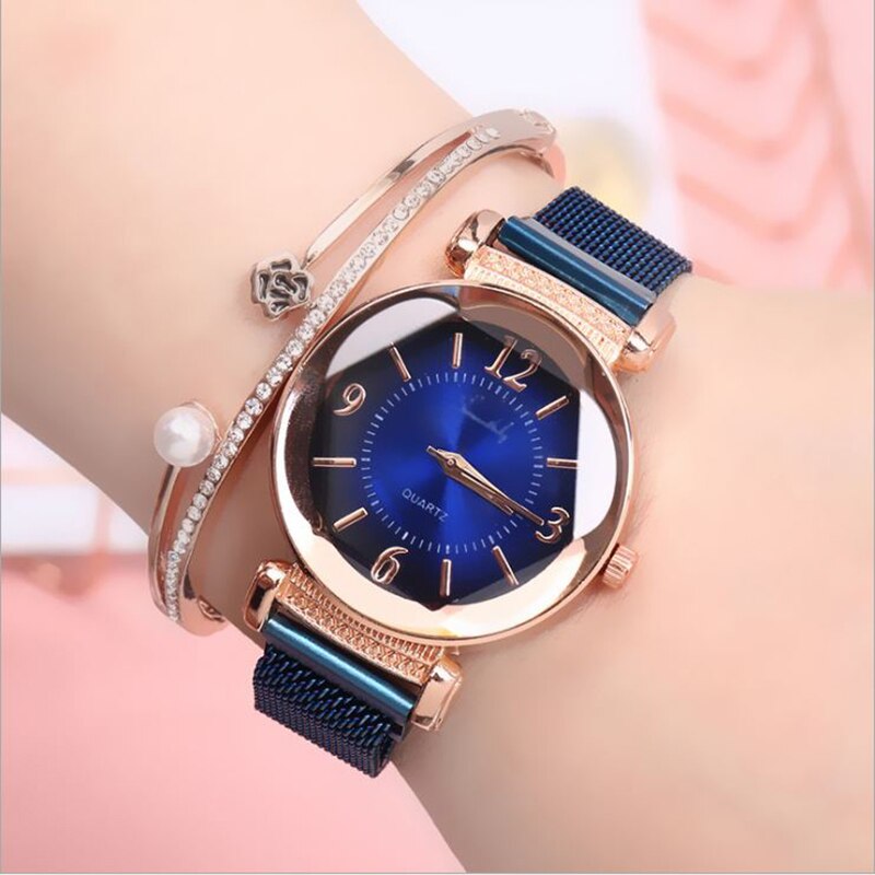 Kvinder se vildt ur milan magnet spænde luksus damer geometriske romertal kvarts ur: Blå
