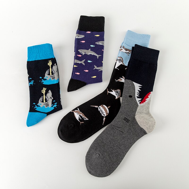 MULAYA-calcetines con temática de tiburón para hombre y mujer, medias divertidas de ocio, deportes, entretenimiento, grupo de peces y tiburón grande, a la