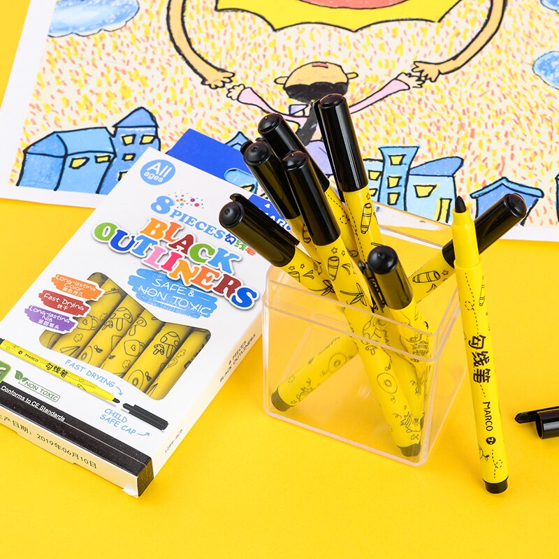 Marco 8 Stks/partij Outliners Marker Pen Tekening Pen Fineliner Lijn Art Marker Zwarte Inkt Tekening Pen Kantoor School Set Permanente