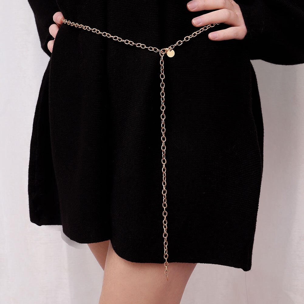 US Women Narrow Metal Skinny Chain Belt Hip Waist Gold Waistband Dress Fine waist chain