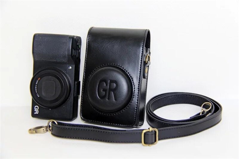 PU Camera Leather Case For Ricoh GR GRII GRIII GR GR2 GR3 Camera Bag Case Cover With Strap: Black