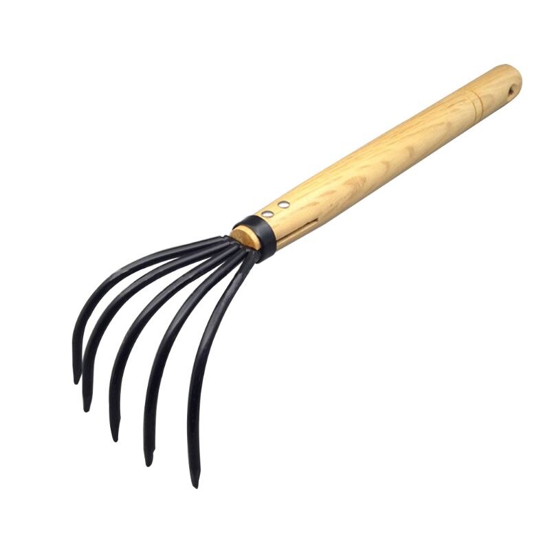 Garden Leaf Collection Five-tooth Rake Comb Weeder Cultivator Hand Tool Carbon Steel Blade Beech Handle Tool