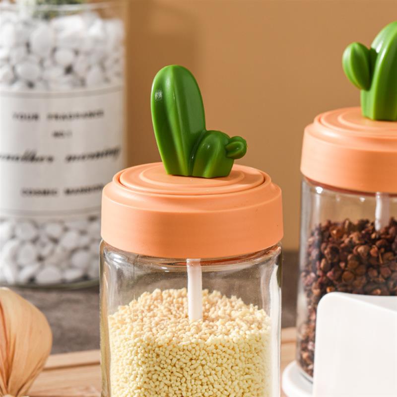 Ensemble de pots à épices en verre, couvercle de Cactus, ensemble de récipients à épices de décoration, boîte d'assaisonnement, sucre sel poudre, récipient de stockage d'épices