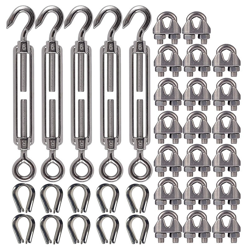 304 roestvrijstalen spanschroeven,  m6 spanzeef voor staalkabels en  m3 staalkabelklemmen, , 1/8 inch kabelrailset voor wo