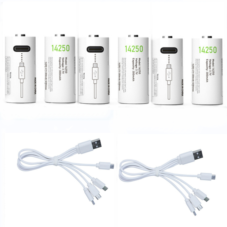 3.7V 14250 rechargeable lithium battery 300mAh USB rechargeable PLC device battery with type-c charging cable: Red