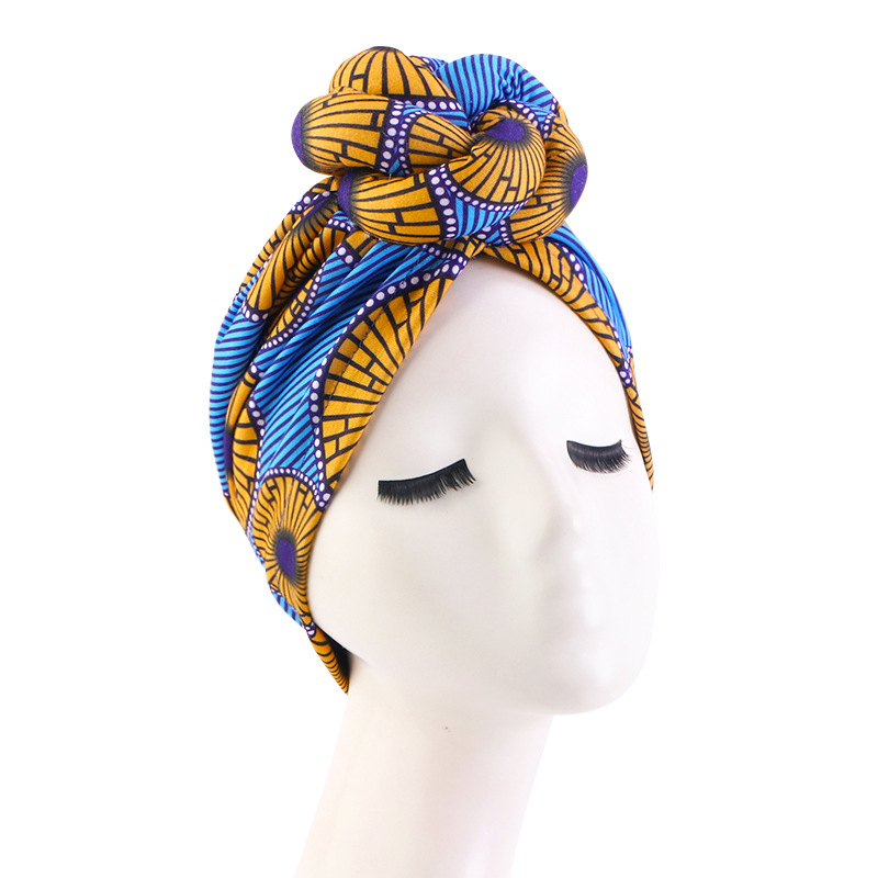 African Print Turban for Women Pre-Made Top Knot Head Wraps Flower Stretch Hijab Ladies Party Wedding Headdress: Lavender
