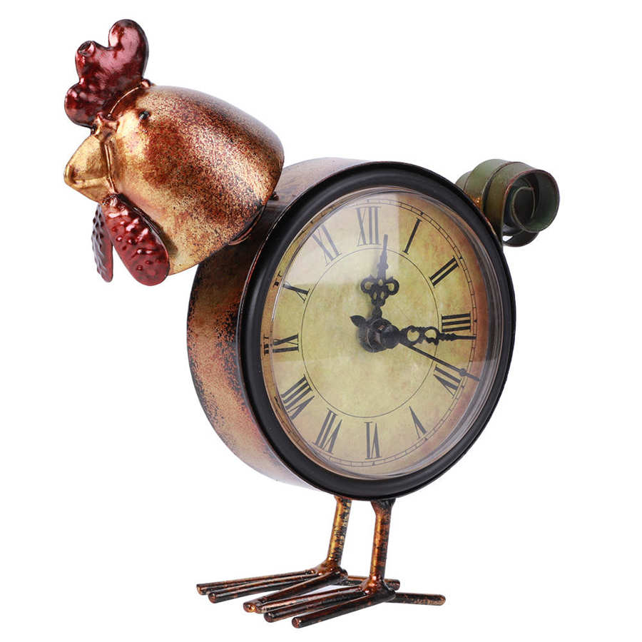 Europæisk retro stil kyllingformet jern ur skrivebord bord ur hjem ornament håndværk