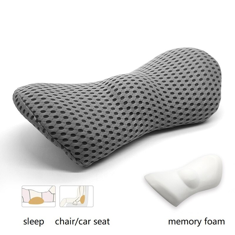 3D Memory Foam waist cushion Pillow Lumbar Support Pillow Car Seat Protect Spine Vertebral Low Back Cushion Bed Sleeping Pillow: grey 4D mesh
