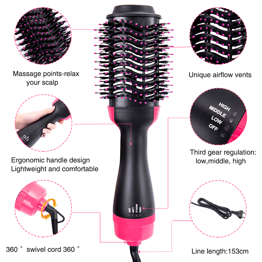 Curling Thermal Brush Professiona 3 In 1 One Step Round Brush For Hair Curler Volumizing Brush Styler Curling Comb For Hair