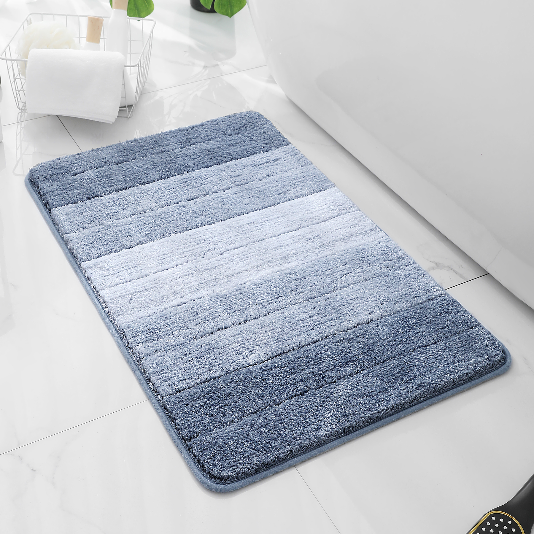 Alfombra de baño gris oscuro, alfombrilla de baño moderna, alfombrilla interior de absorción antideslizante, adecuada para decoración de ducha, alfombrilla de cocina: 180 x 210 cm / Azul