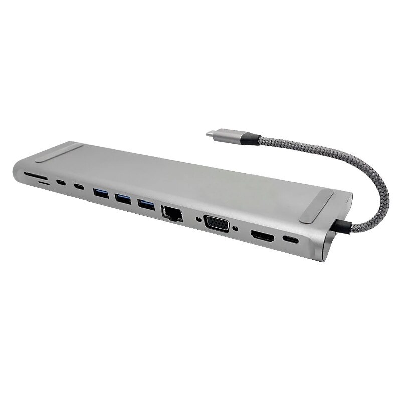 Nueva estación de acoplamiento 12 en 1 HUB USB C 4K HDMI VGA 100W PD 2 USB3.0 SD/TF tipo-c con para otro ordenador portátil USBC: Default Title