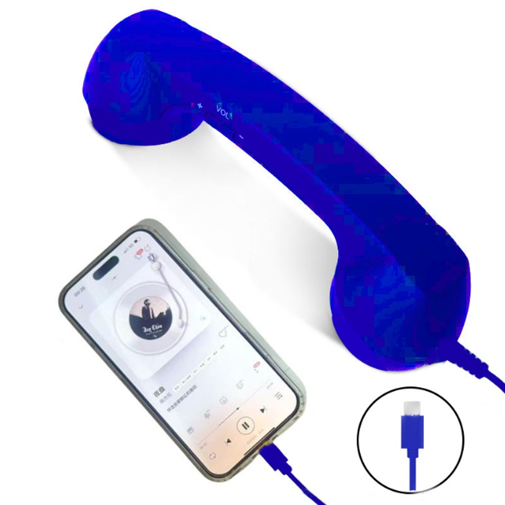 with Microphone Phone Handset Type-C Telephone Style Landline Handle Receiver Tangle Free Wire Handheld Cell Phone Receiver: black