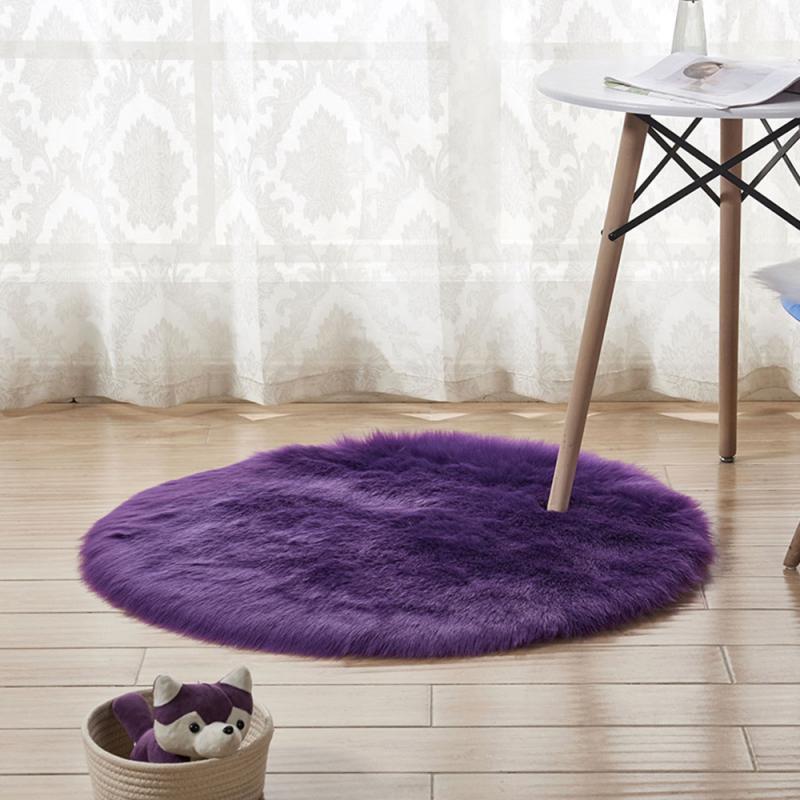 Shaggy Tapijt Wol Faux Pluizige Mat Kunstmatige Schapenvacht Harige Mat Ronde Tapijt Geen Pluisjes Tapijt Voor Slaapkamer Woonkamer Decor 30*30Cm: Purple