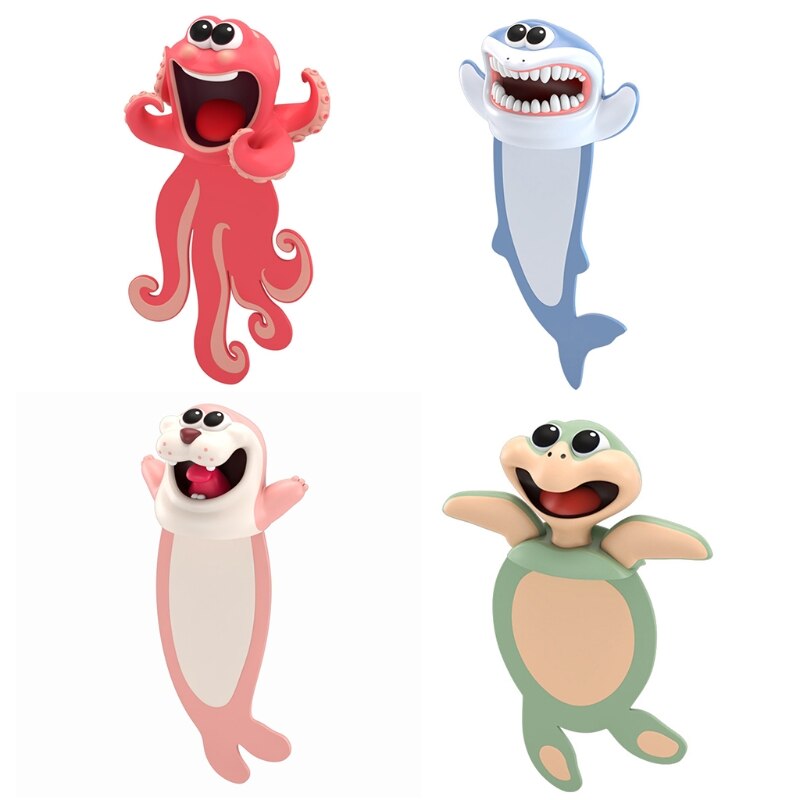 3D Stereo Cartoon Marker Marine Animal Series Bookmarks For Children