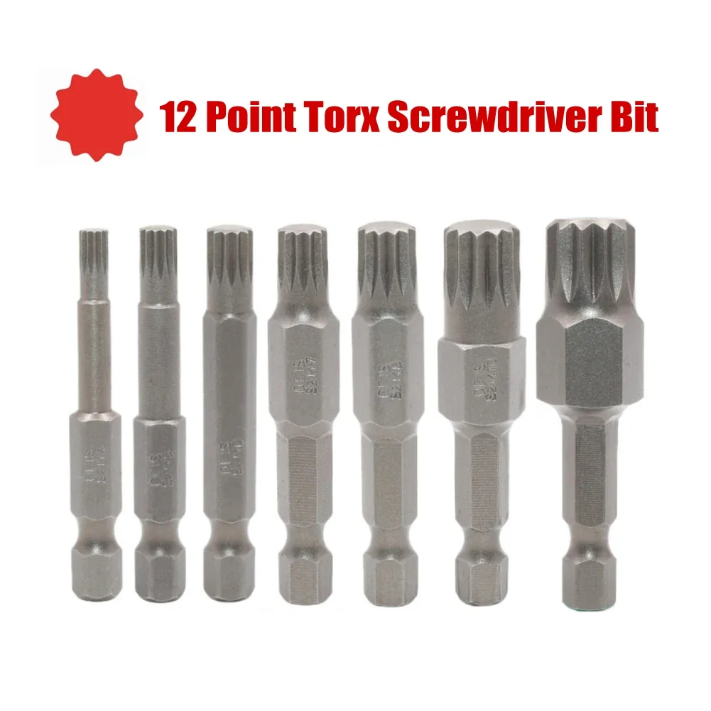 1 st 50mm st 12 -punkts torx-skruvmejselbits 6.35mm st magnetisk sexkantsskruvmejselbits  m5 m6 m7 m8 m10 m-12 st