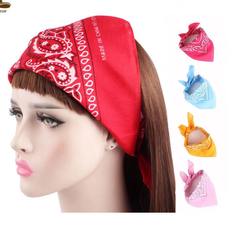 Bohemia Print Bandana Hair Bands for Girls Women Headband Scarf Face Mask Cross TurbanBandanas Headwear 55cmX55cm Hair Headwrap