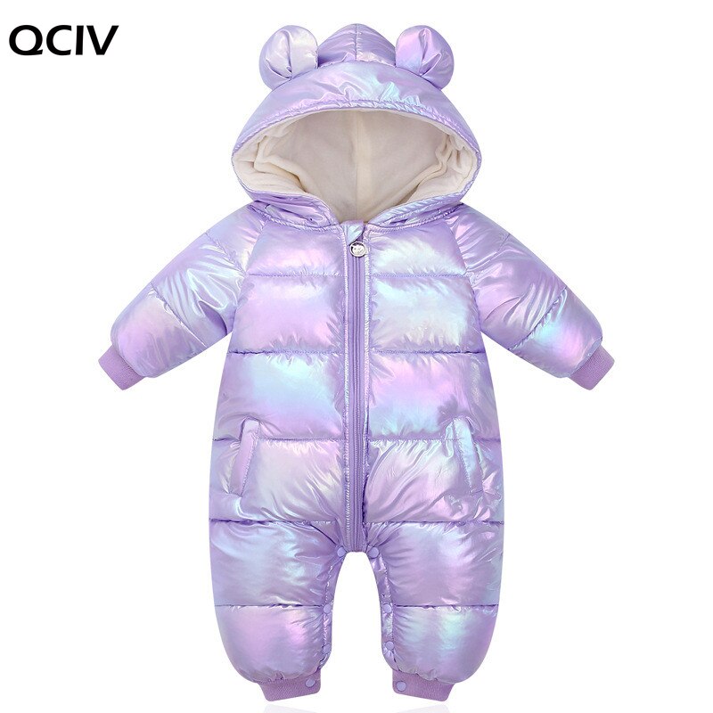 Plus Fluwelen Jumpsuits Baby Winter Rompertjes Cartoon Hooded Glanzend Waterdicht Pasgeboren Meisjes Snowsuit Peuter Jongens Jas Kleding